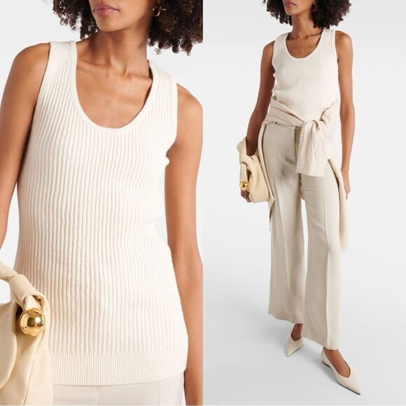 TOTEME Ribbed-Knit Cotton-Blend Bouclé Tank Top - Picture 8 of 8